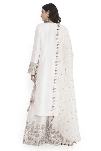 Ivory Embroidered Kurta And Embroidered Palazzo With Dupatta