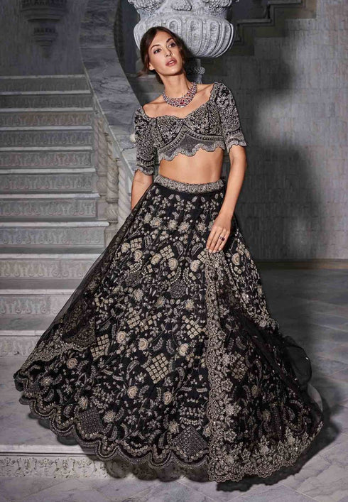 Black Embroidered Lehenga Set