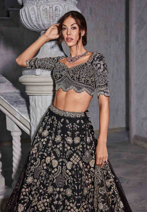 Black Embroidered Lehenga Set