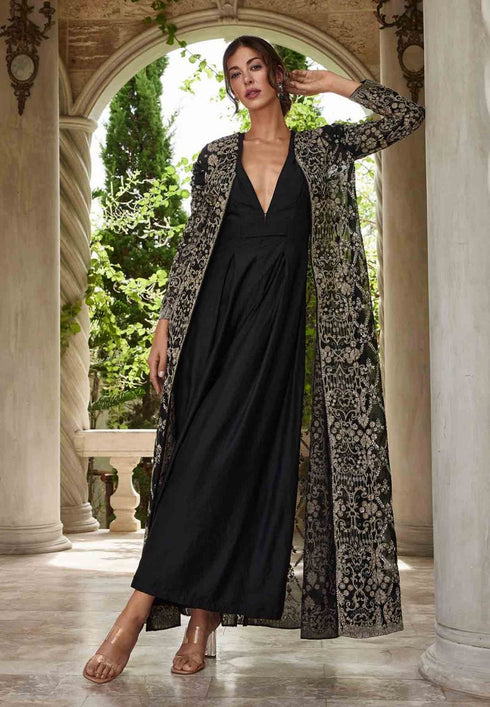 Black Embroidered Long Jacket