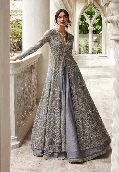 Teal Blue Embroidered Anarkali