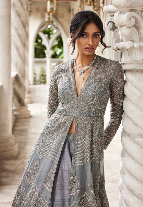 Teal Blue Embroidered Anarkali