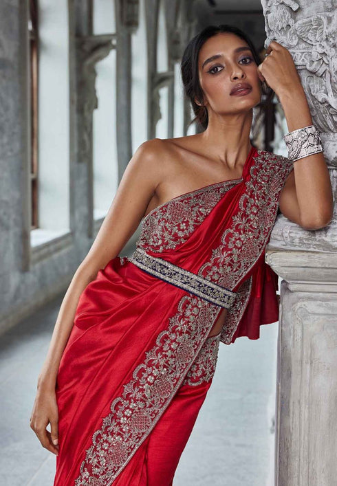 Red Embroidered Saree