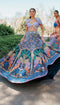 Lyons - Tropical Blue Printed And Embellished Full Lehenga
