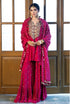 Magenta Pink Embroidered Kaftan And Frill Sharara With Dupatta
