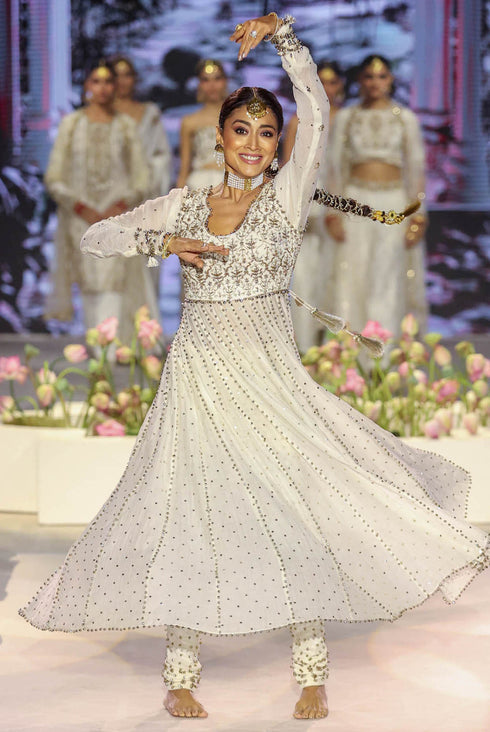 Off White Embroidered Anarkali And Churidar With Dupatta
