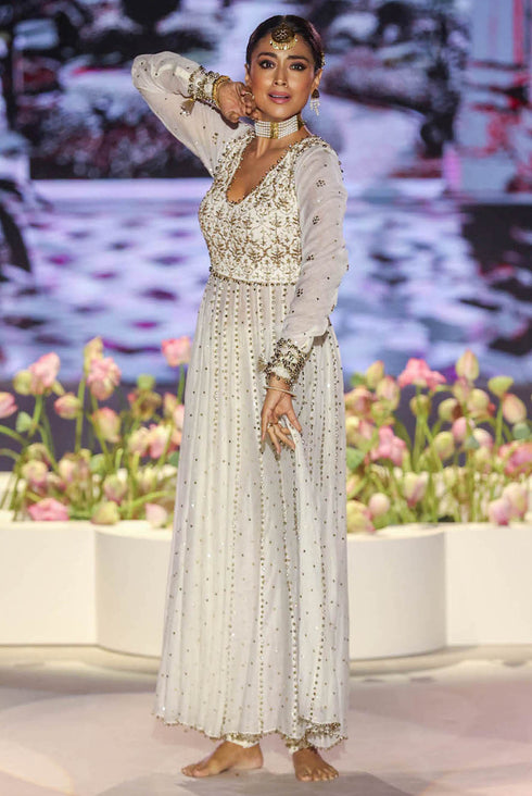 Off White Embroidered Anarkali And Churidar With Dupatta