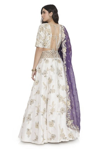 Off-White Embroidered Choli And Lehenga With Embroidered Dupatta