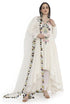 Off-White Embroidered High-Low Anarkali With Embroidered Churidar With Dupatta