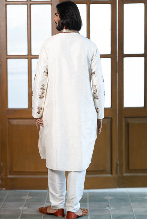 Off White Embroidered Kurta With Pant