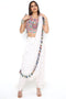 Off-White Georgette Embroidered Choli With Heavy Mukaish Georgette Low Crotch Dhoti Drape Saree