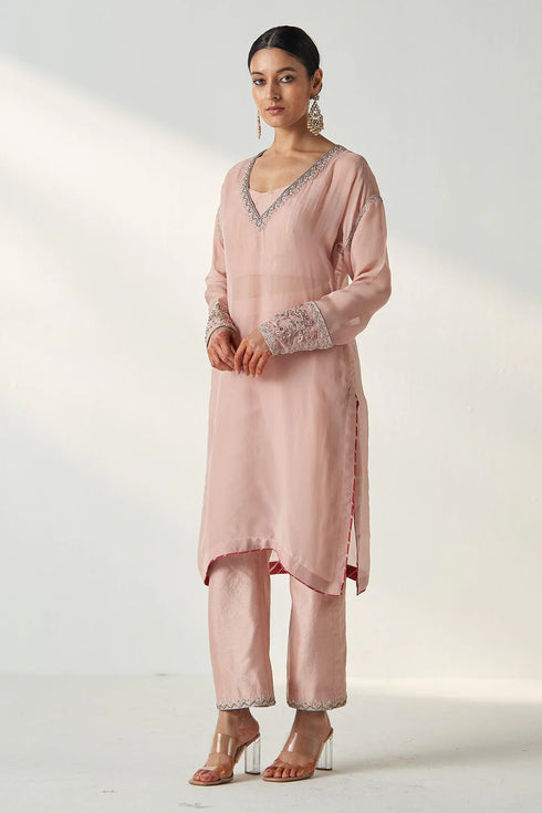 Pakhi Blush Pink Sheer Kurta Pant Set