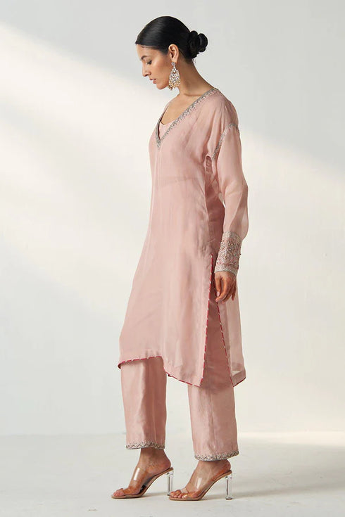 Pakhi Blush Pink Sheer Kurta Pant Set