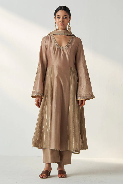 Palak Fawn Anarkali Pant Set