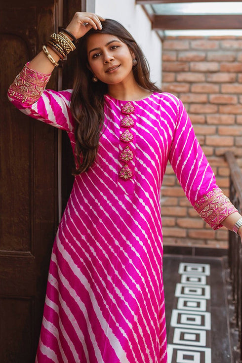 Silk Leheria Tunic With Embroidery