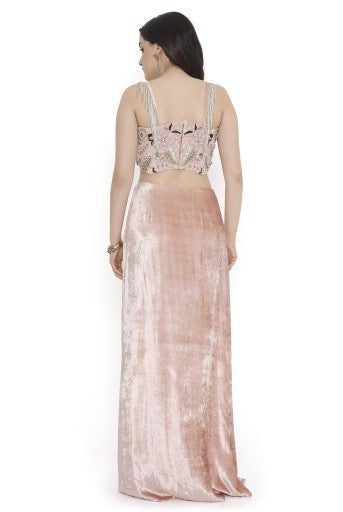 Pink Embroidered Choli With Side Slit Skirt