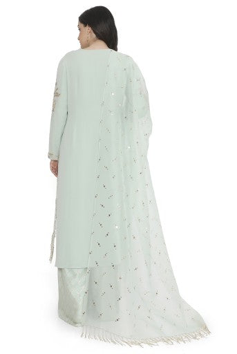 Powder Blue Embroidered Kurta With Pant And Dupatta