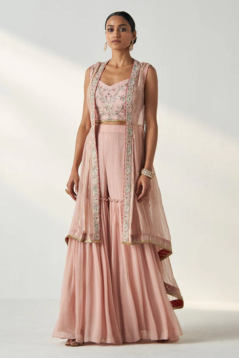 Prisha Blush Pink Cape Gharara Set