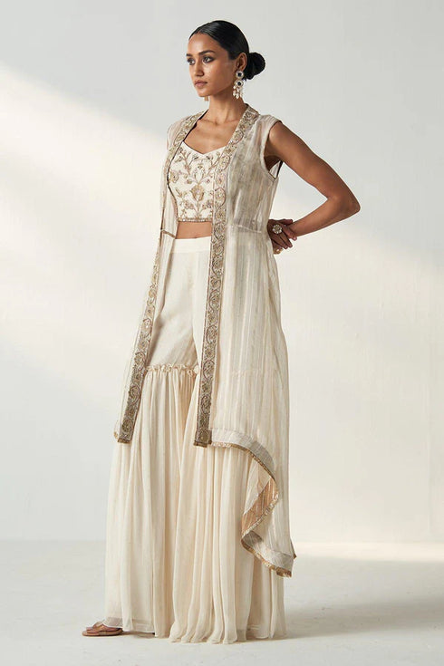 Prisha Ivory Cape Gharara Set