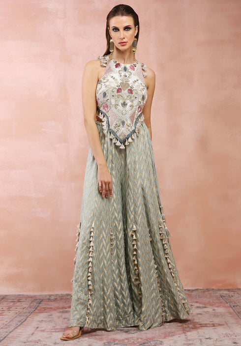 Powder Blue Embroidered Choli With Palazzo