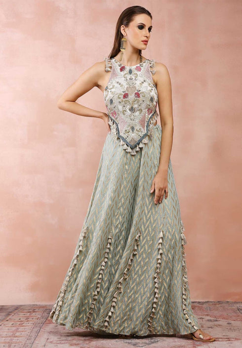 Powder Blue Embroidered Choli With Palazzo