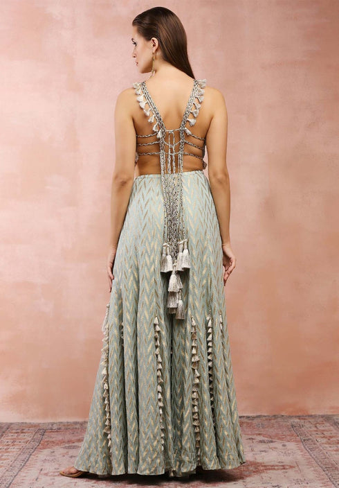 Powder Blue Embroidered Choli With Palazzo