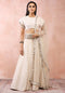 Cream Top With Embroidered Belt Lehenga And Dupatta