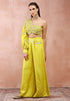 Lime Green Embroidered One Shoulder Top And Palazzo