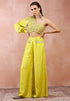 Lime Green Embroidered One Shoulder Top And Palazzo