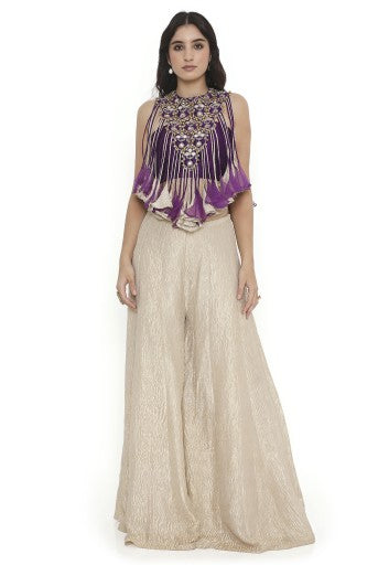 Purple Embroidered Bib With Bustier And Sharara