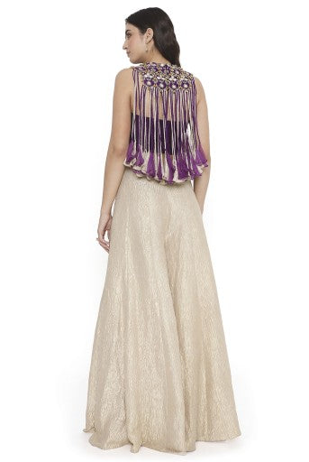 Purple Embroidered Bib With Bustier And Sharara