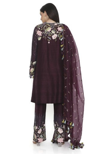 Purple Embroidered Kurta With Embroidered Pant With Dupatta