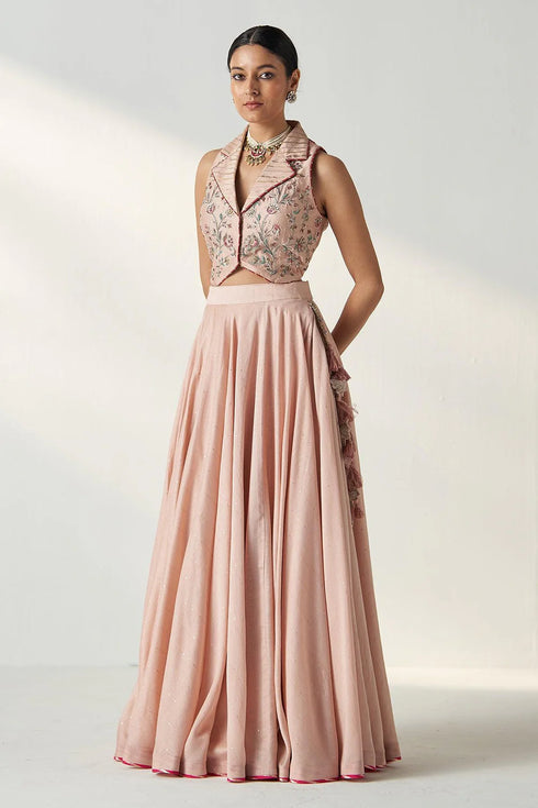 Rajita Blush Pink Gillet Lehenga Set