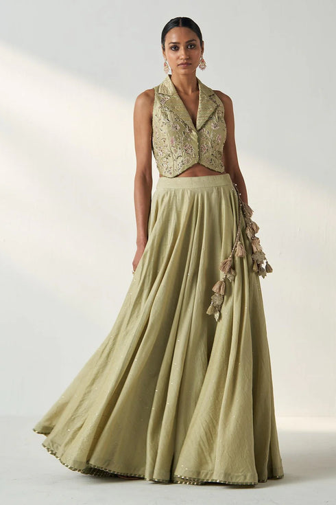 Rajita Green Gillet Lehenga Set