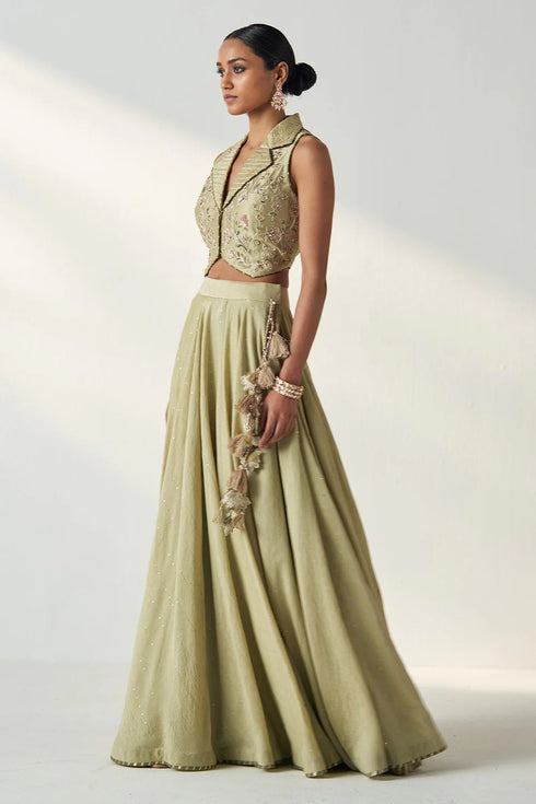 Rajita Green Gillet Lehenga Set