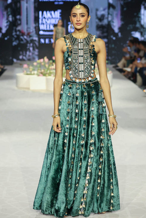 Raina Emerald Green Embroidered Choli With Slit Skirt