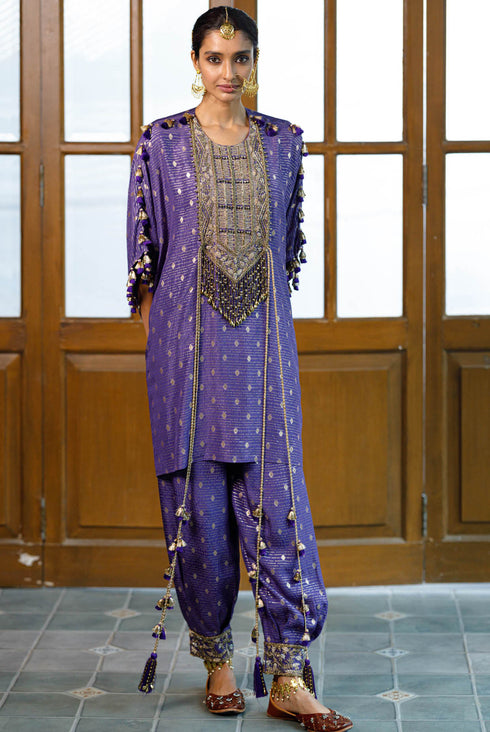 Razia Purple Embroidered Kaftan And Salwar