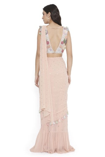 Rose Pink Embroiderd Choli With Embroidered Frill Saree