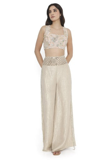 Rose Pink Embroidered Back Tie-Up Choli With Pant