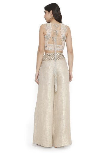 Rose Pink Embroidered Back Tie-Up Choli With Pant