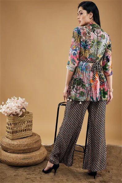 Tropical Twilight Printed Embroidered Kurta Set