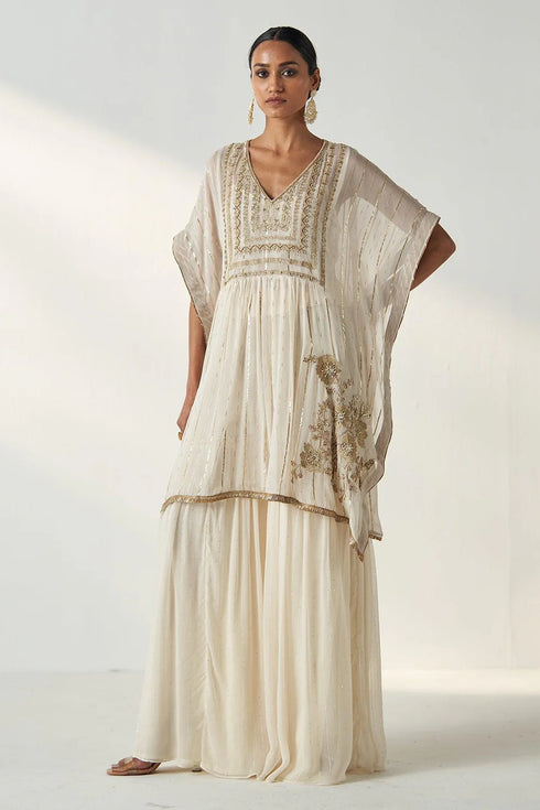 Suhana Ivory Kaftan Gharara Set