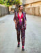 Concrete Jungle Print Pant Suit Teamed With A Graphic Color Block Koli Blouse
