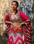 Threadwork Embellished Chevron Lehenga Teamed With A Colour Blocked Embellished Cape And Bustier
