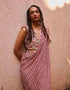 Ivory Geometric Print Pre Stitched Cascase Saree Teamed With An Embellished Bustier