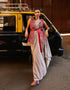 Concrete Grey Pre Stitched Cascase Saree Teamed With Bustier And Embellished Jacket