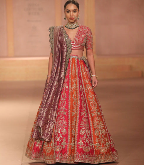 Rani Pink And Rust Lehenga Set