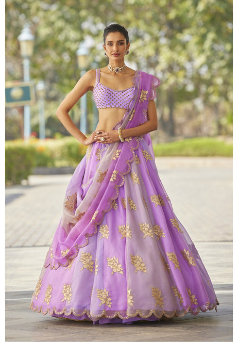 Mauve Multicolor Flower Lehenga Set
