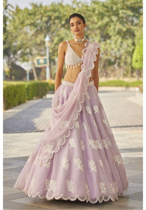 Powder Lilac Flower Lehenga Set