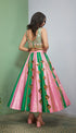Pink And Green Strips Half Lehenga + Blouse